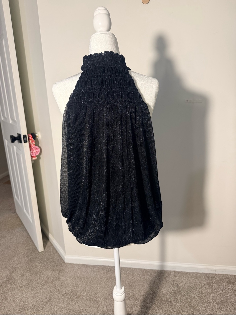 Express Black Metallic Smocked Halter Tank